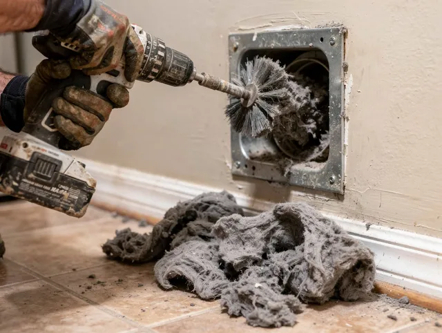 Certified Concord Dryer Vent Cleaning technician performing dryer vent cleaning in Concord